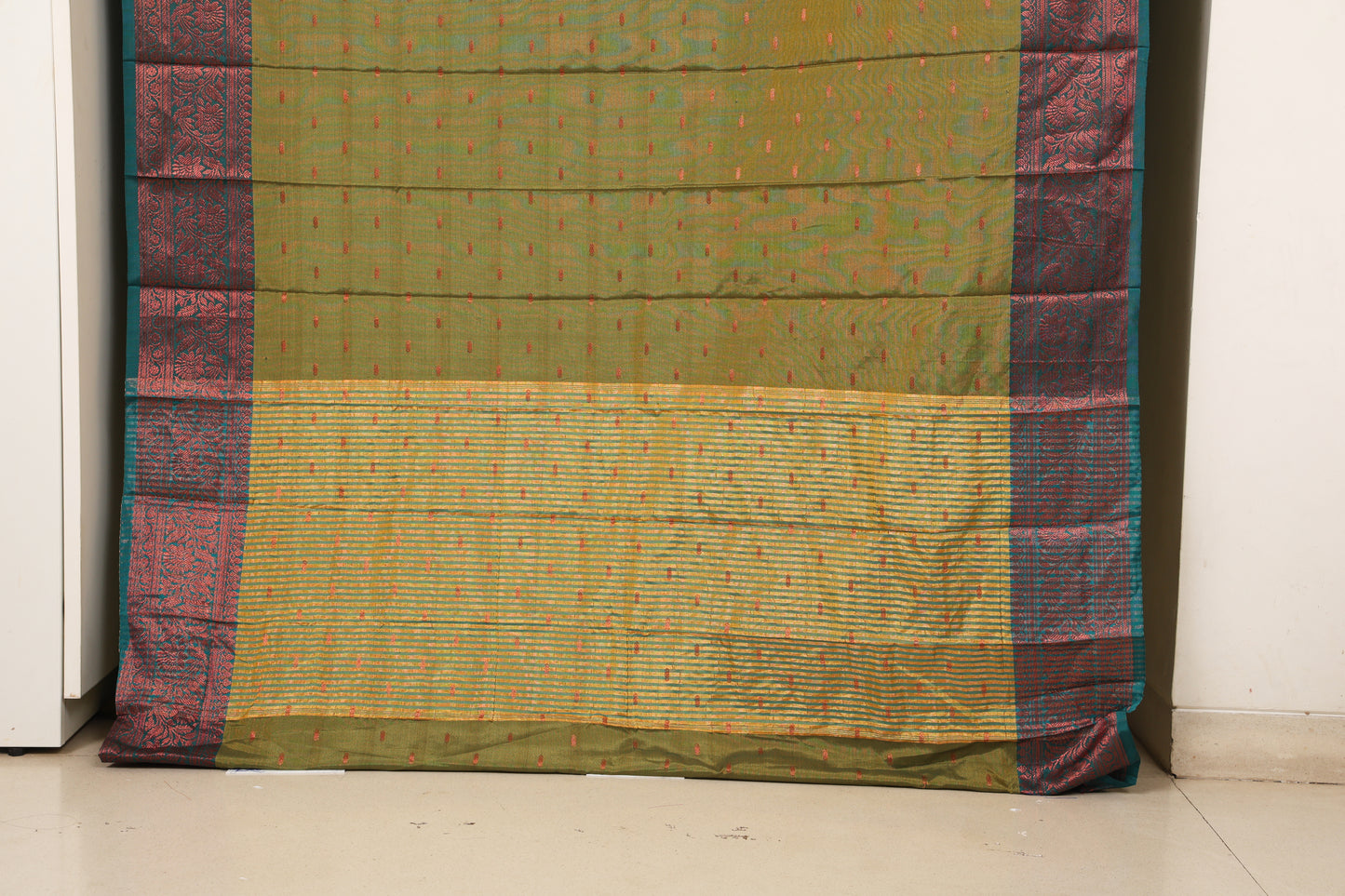 Olive Green and Peacock Blue South Silk