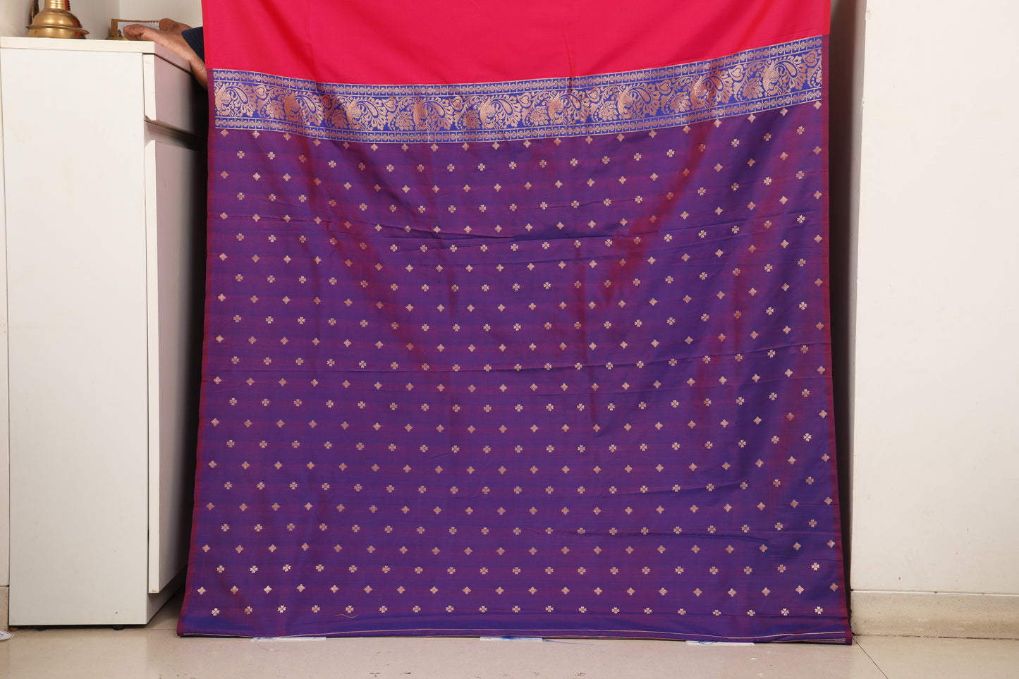 Rani Pink & Royal Blue Zari Check Saree
