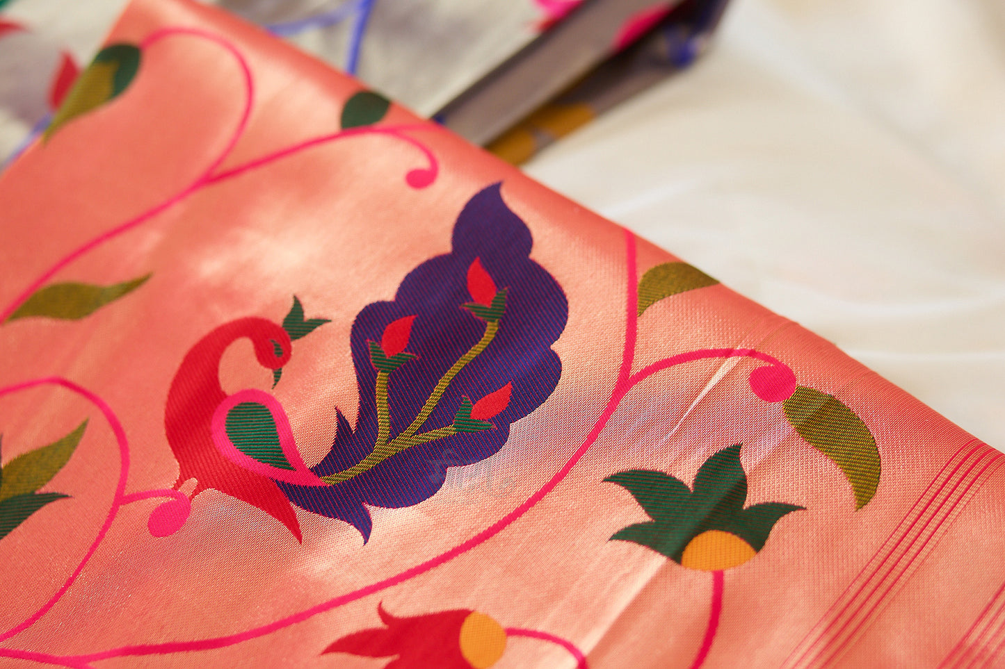 Pink silk blend Brocket Paithani Saree with unstitched blouse