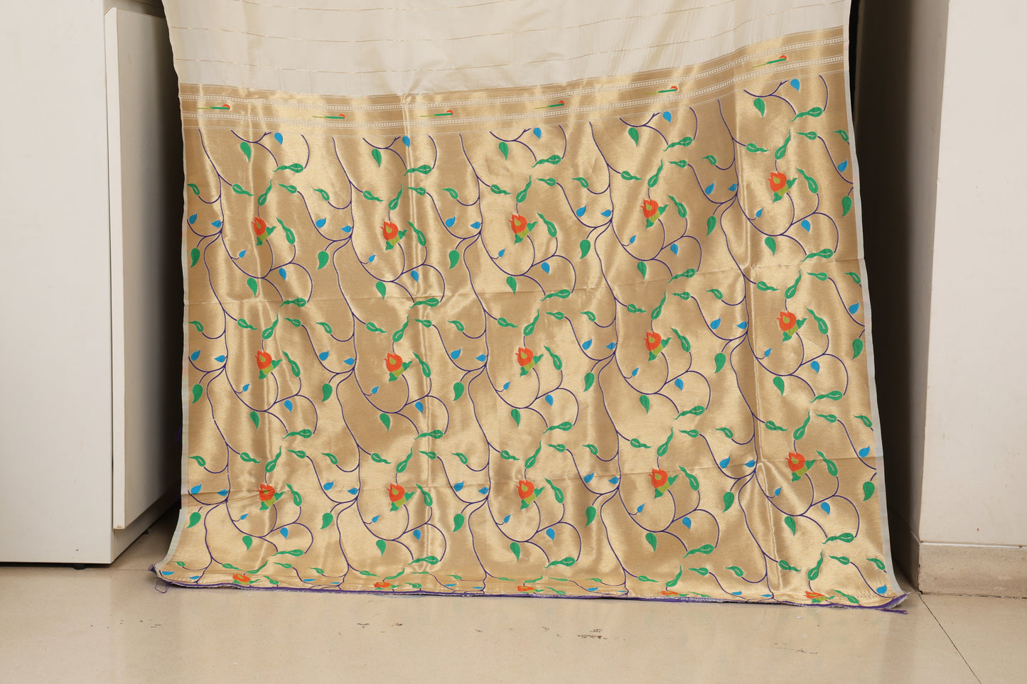 Off White Paithani and Kalamkari Fusion