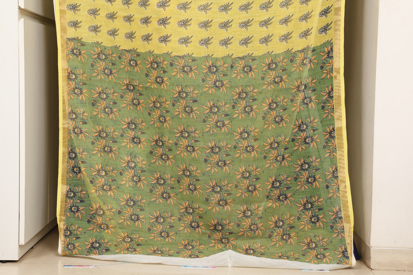 Mustard Floral Cotton Saree