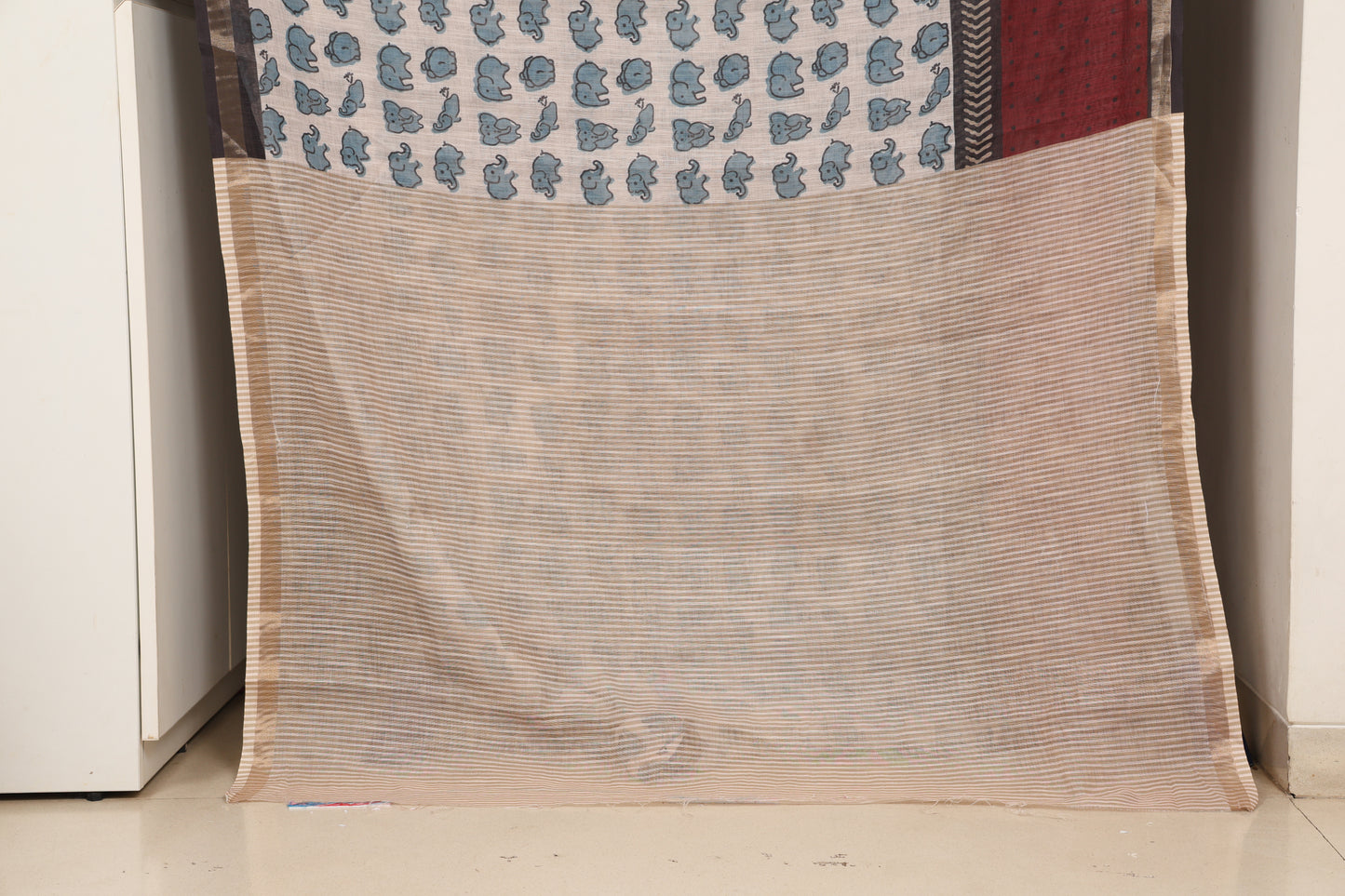 Ivory Handblock Print Cotton Saree