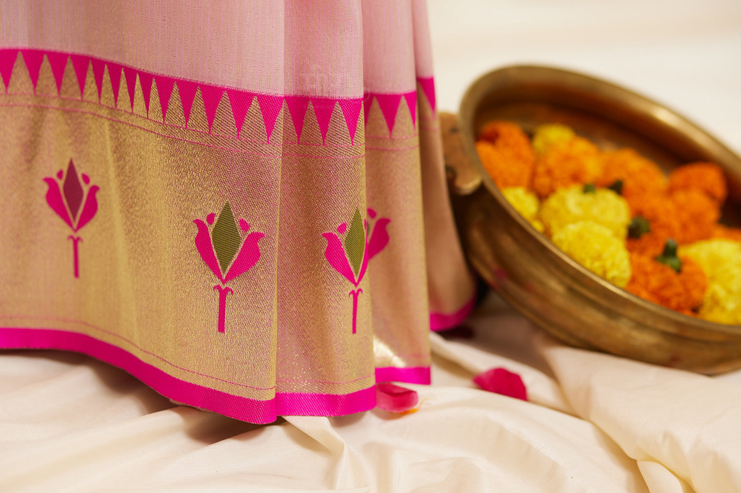 Pink Kanjivaram Silk blend Tissue Paithani Saree with unstitched blouse