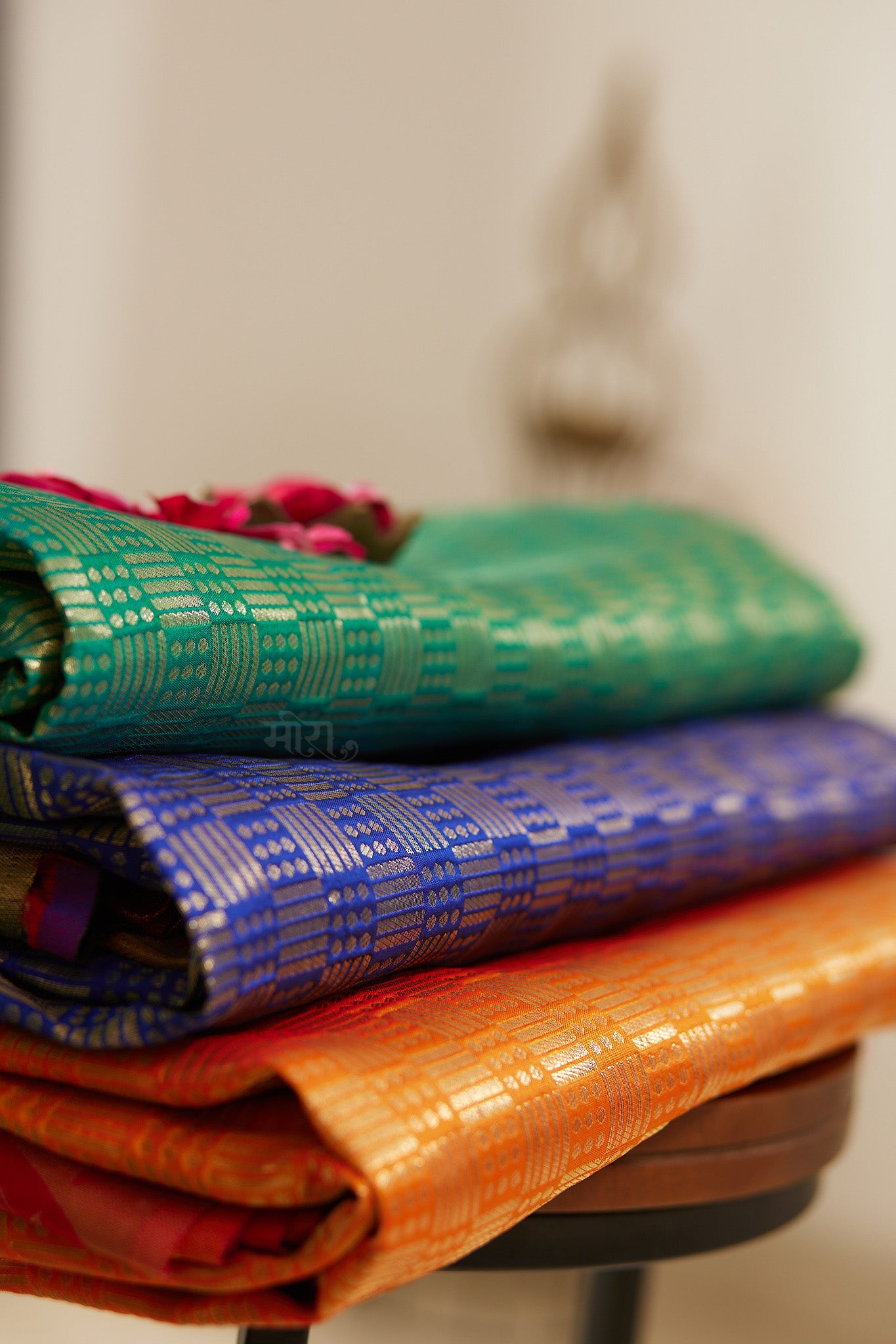 Light Green silk blend Paithani Saree with big motif border with unstitched blouse