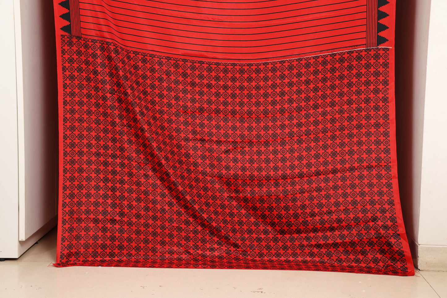 Red and Black Semi Modal Silk Saree