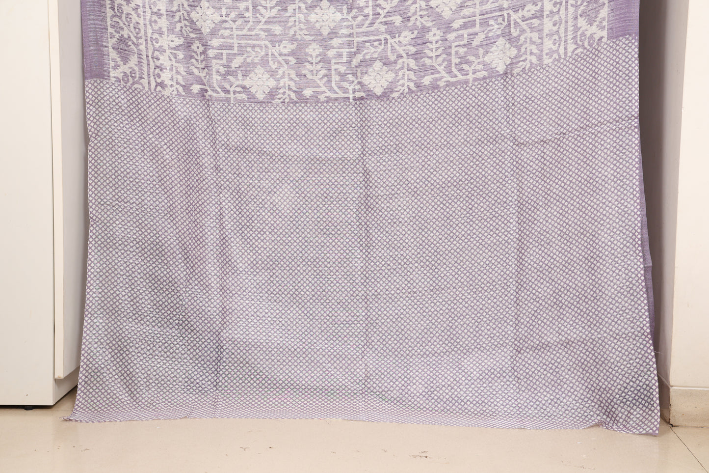 White and Lavender Cotton Georgette Saree