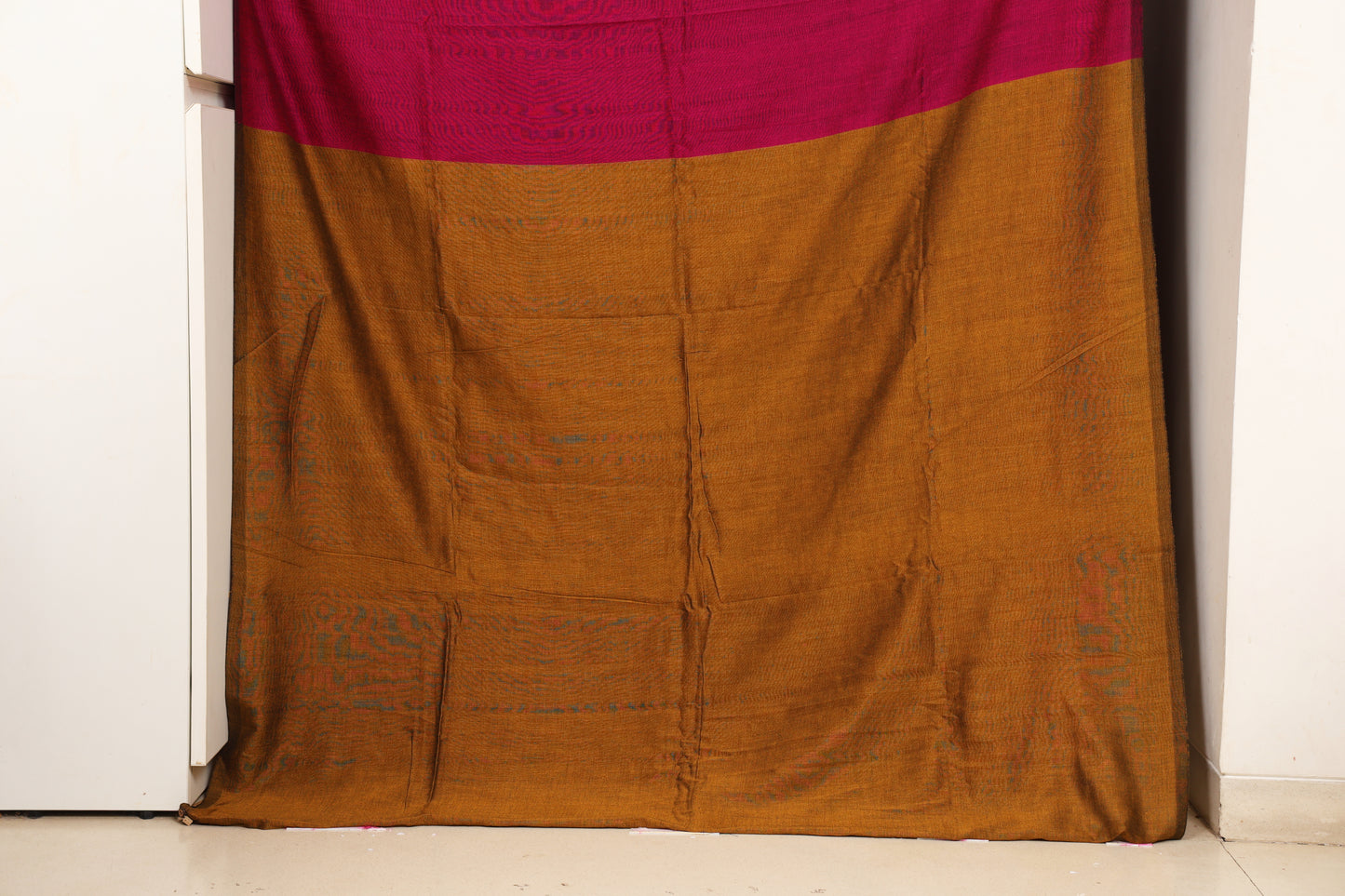 Rani Pink and Gold Cotton Acrylic Saree