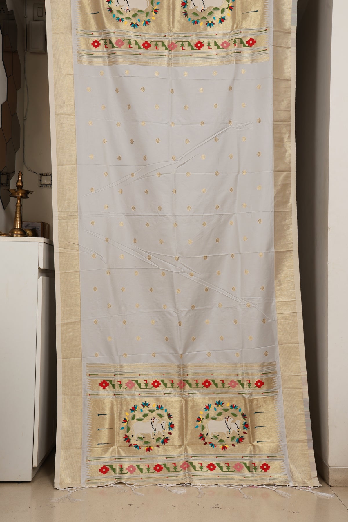 Ivory White Paithani Dupatta