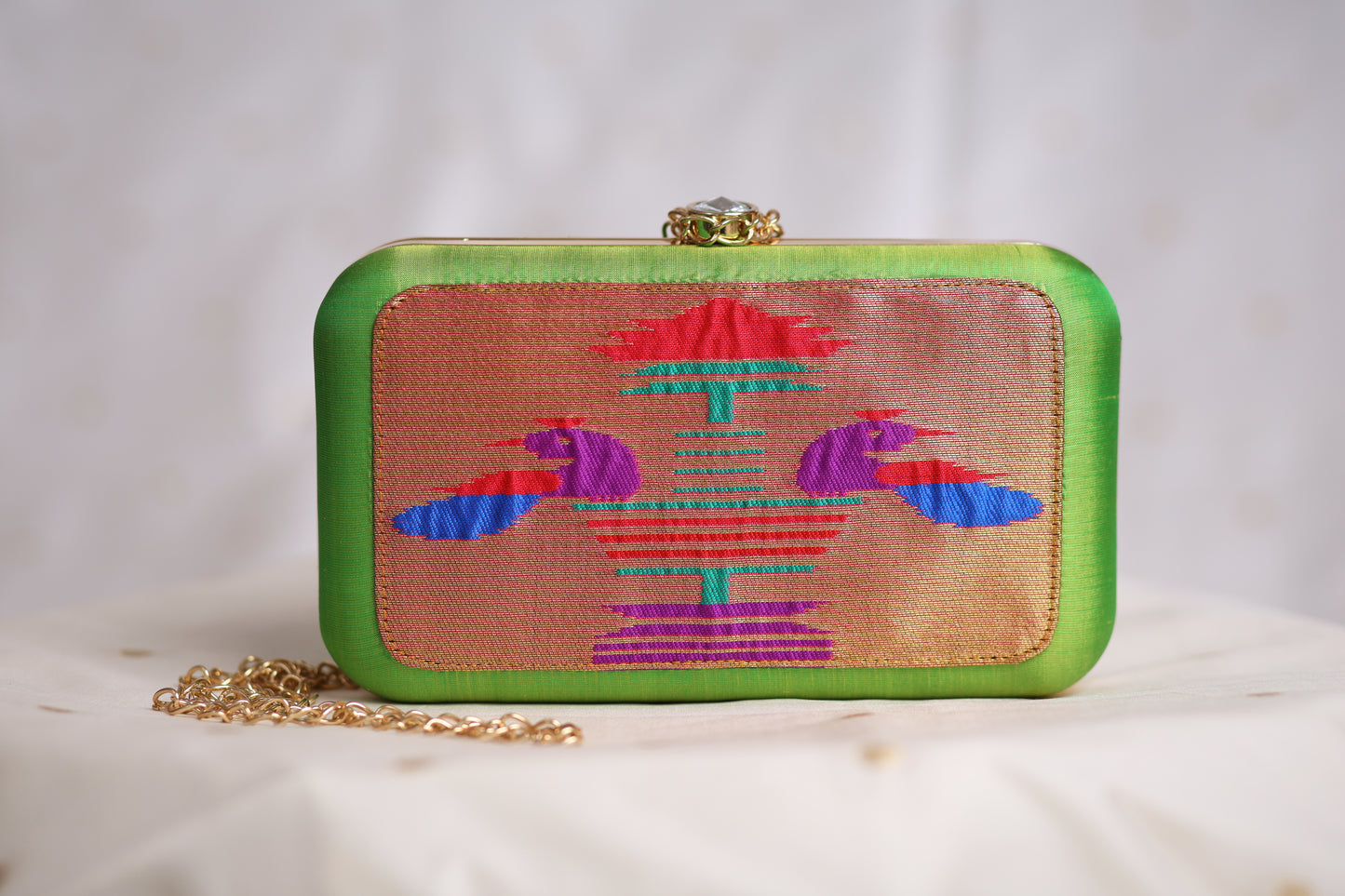 Rajasi Paithani Frame Clutch - Parrot Green