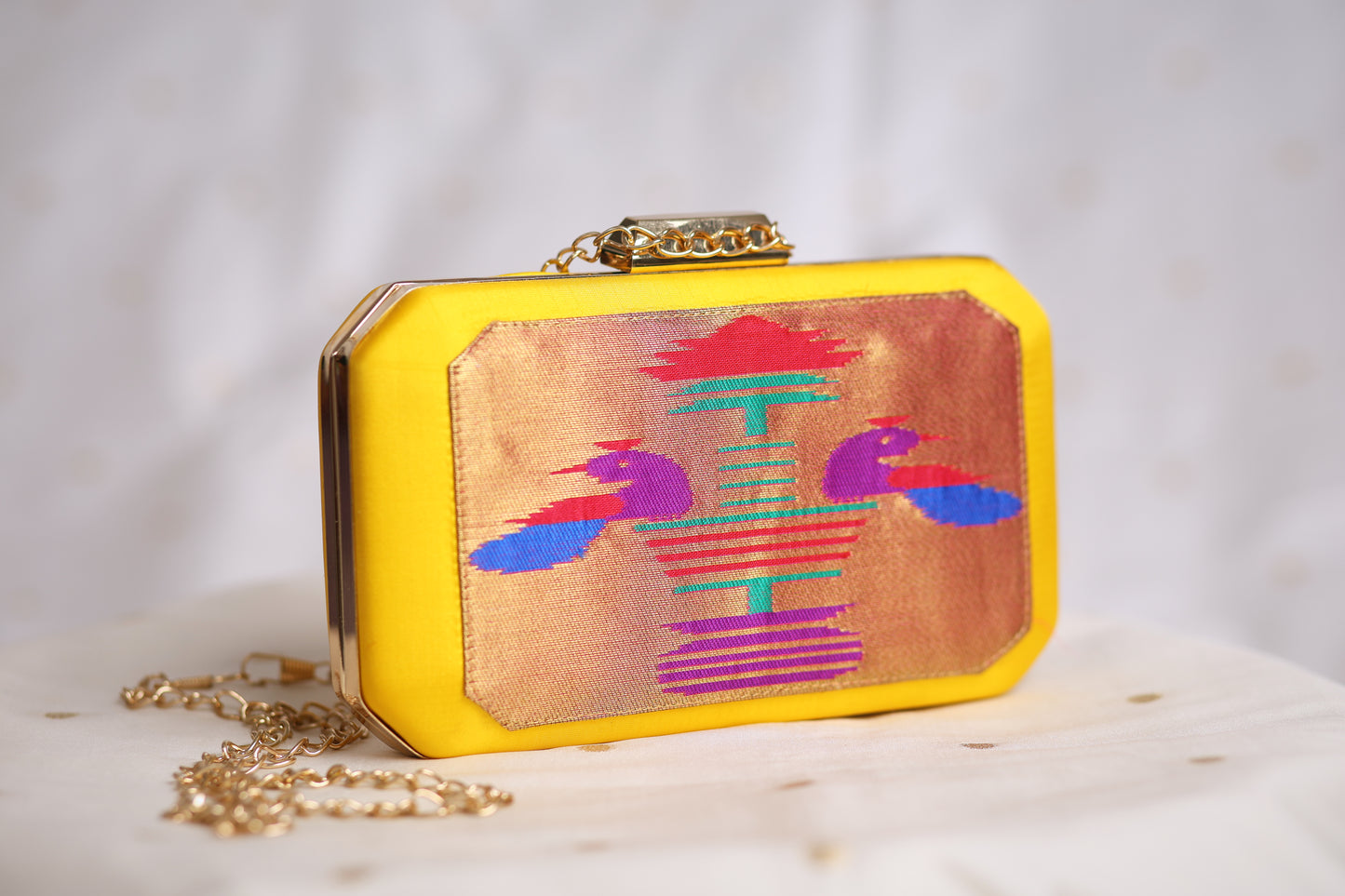 Rajasi Paithani Frame Clutch - Sunshine Yellow