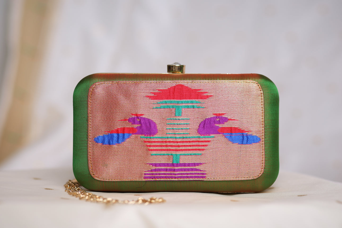 Rajasi Paithani Frame Clutch - Mehendi Green
