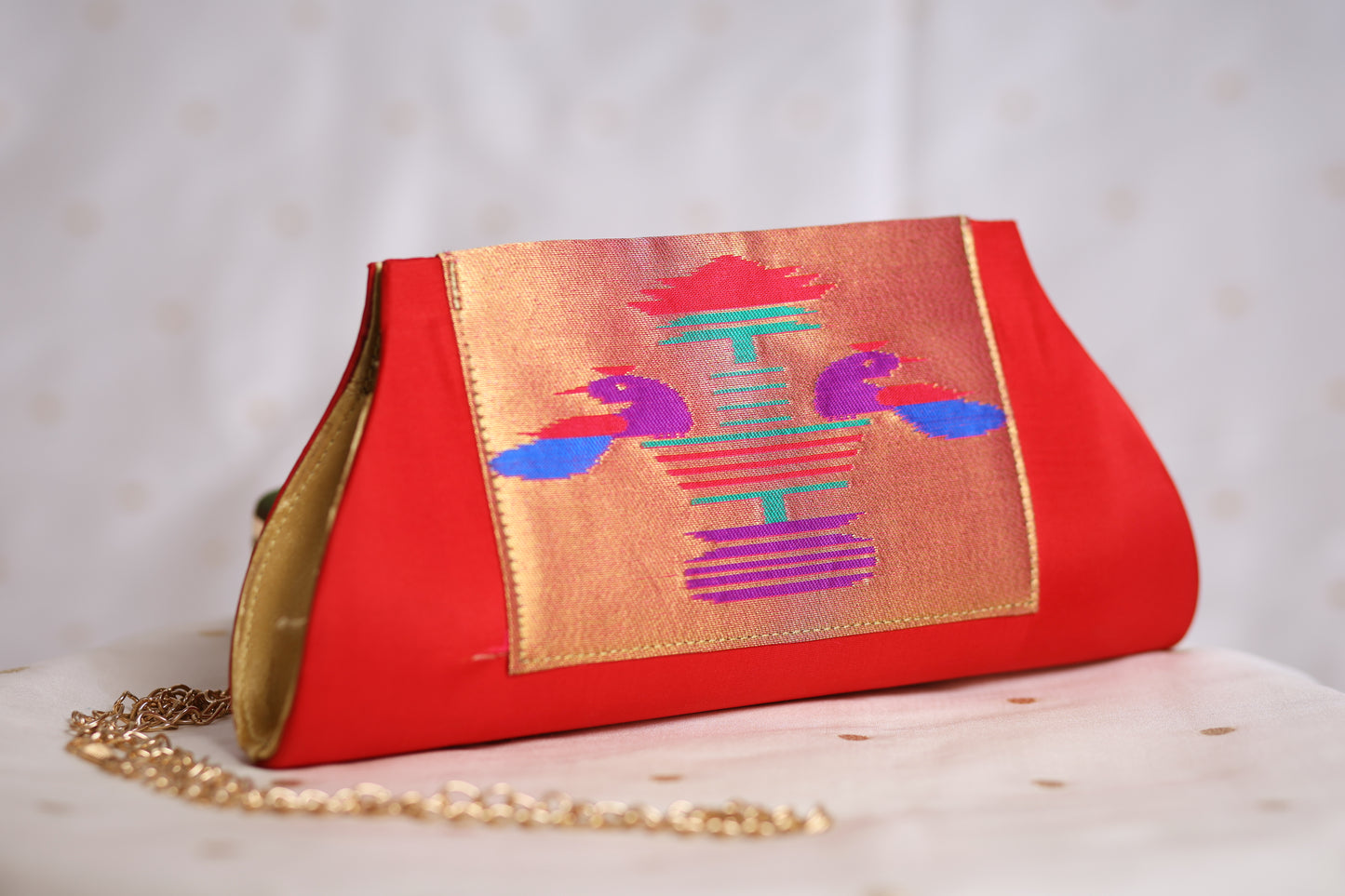 Rajasi Paithani Clutch - Crimson Red