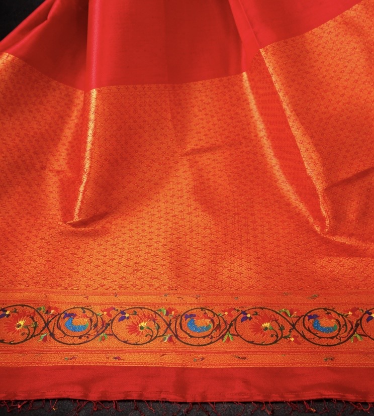 Crimson Red More Lotus Border Paithani Saree