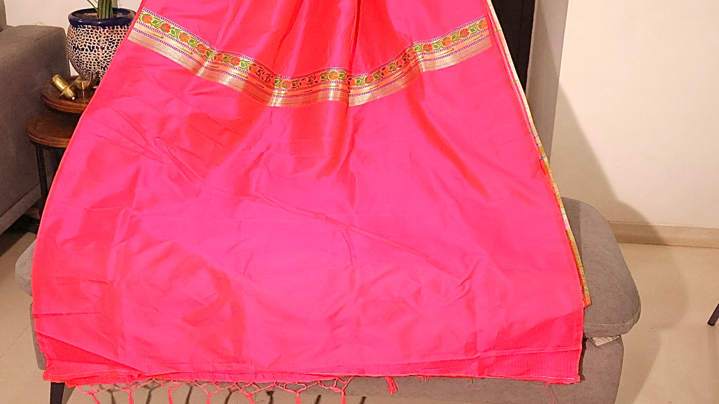 Rani Pink Kanjivaram Silk blend Paithani Saree with unstitched blouse
