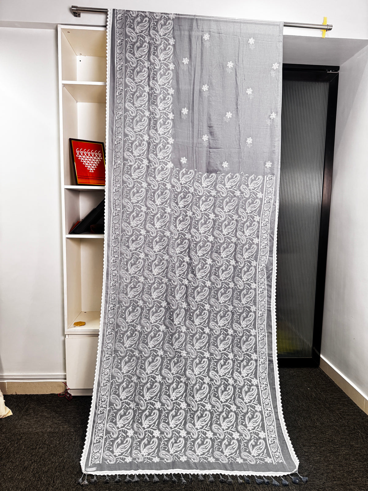 Grey Chikankari Mulmul Saree