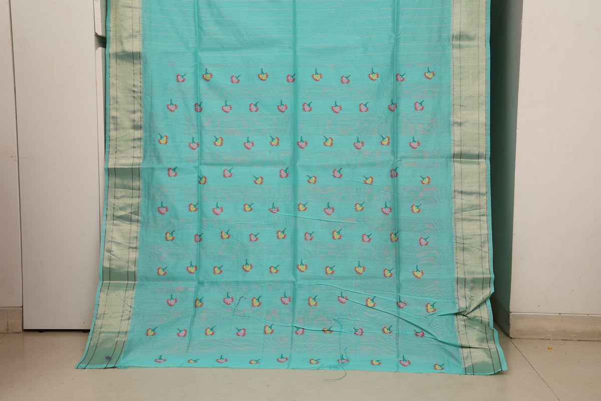Aqua Mint Tussar Silk Blend Paithani