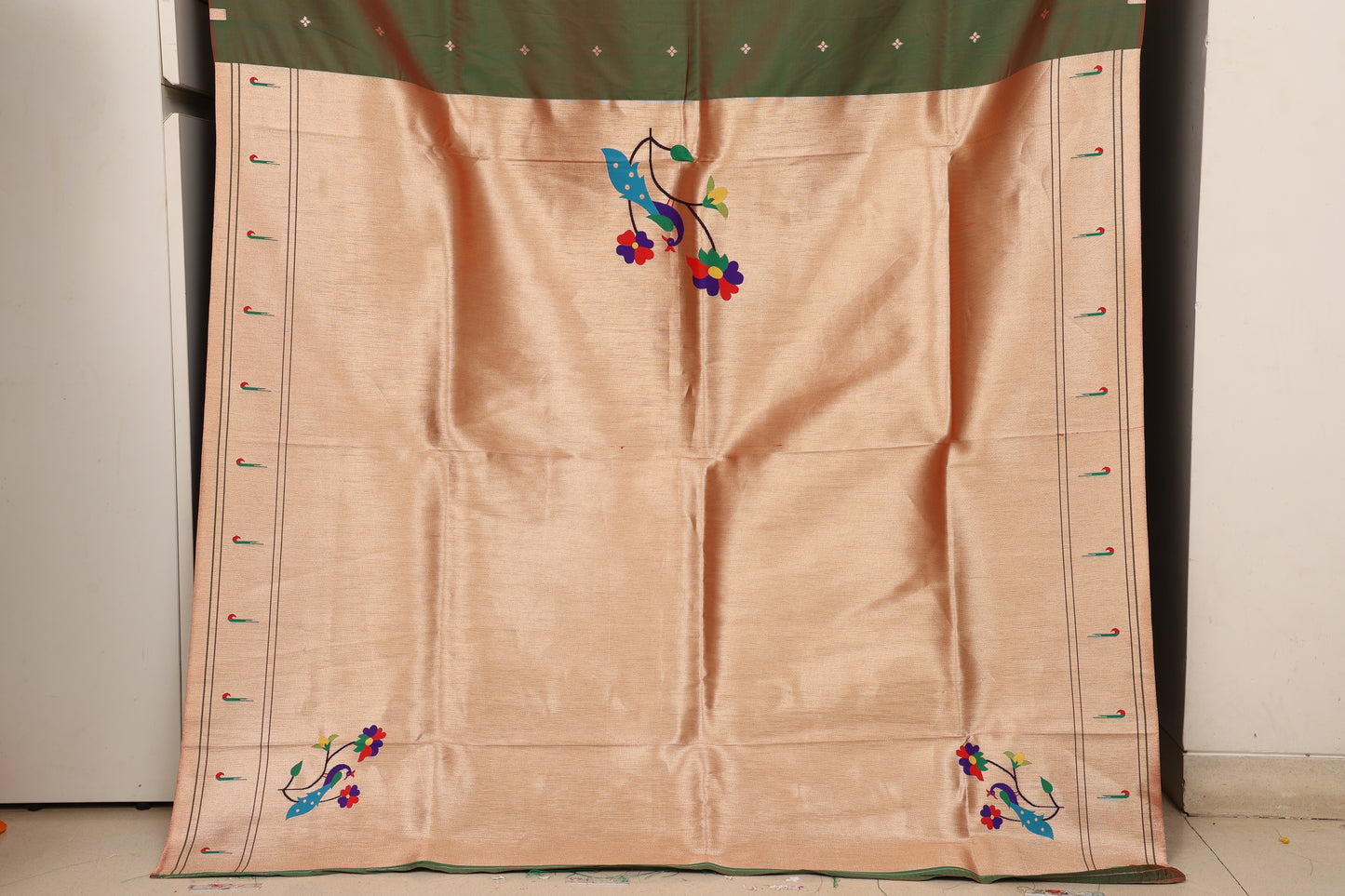Olive Peacock Border Paithani