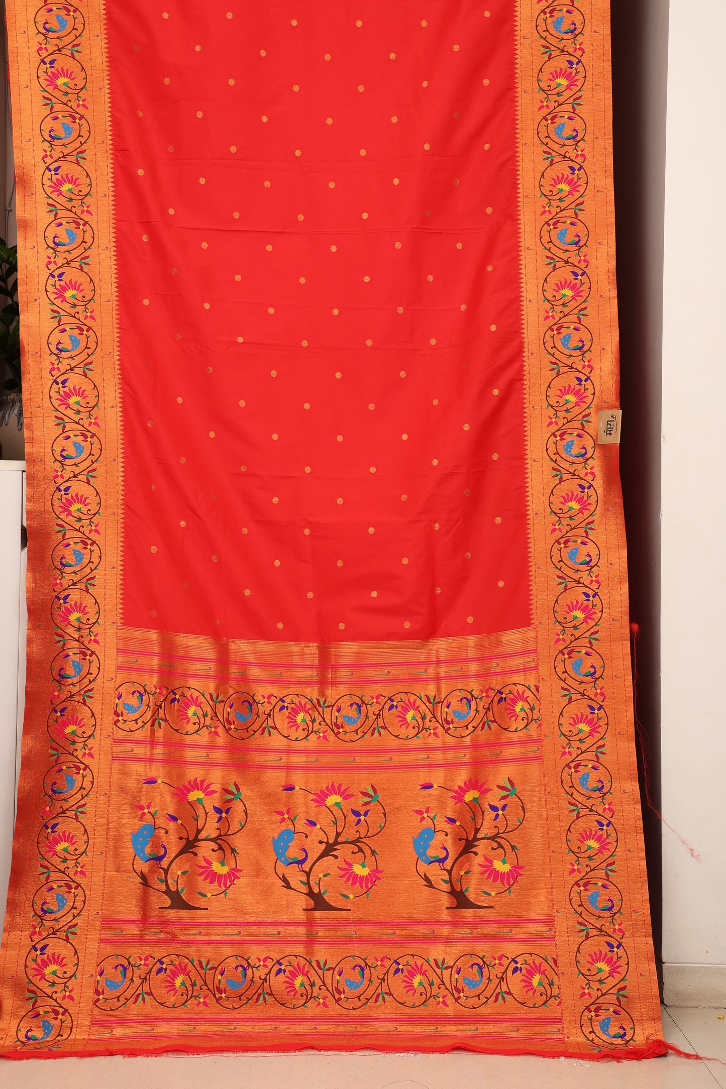 Crimson Red Mayur Chakra Paithani