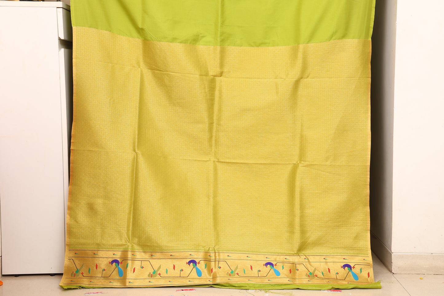 Parrot Green Tota Maina Border Paithani