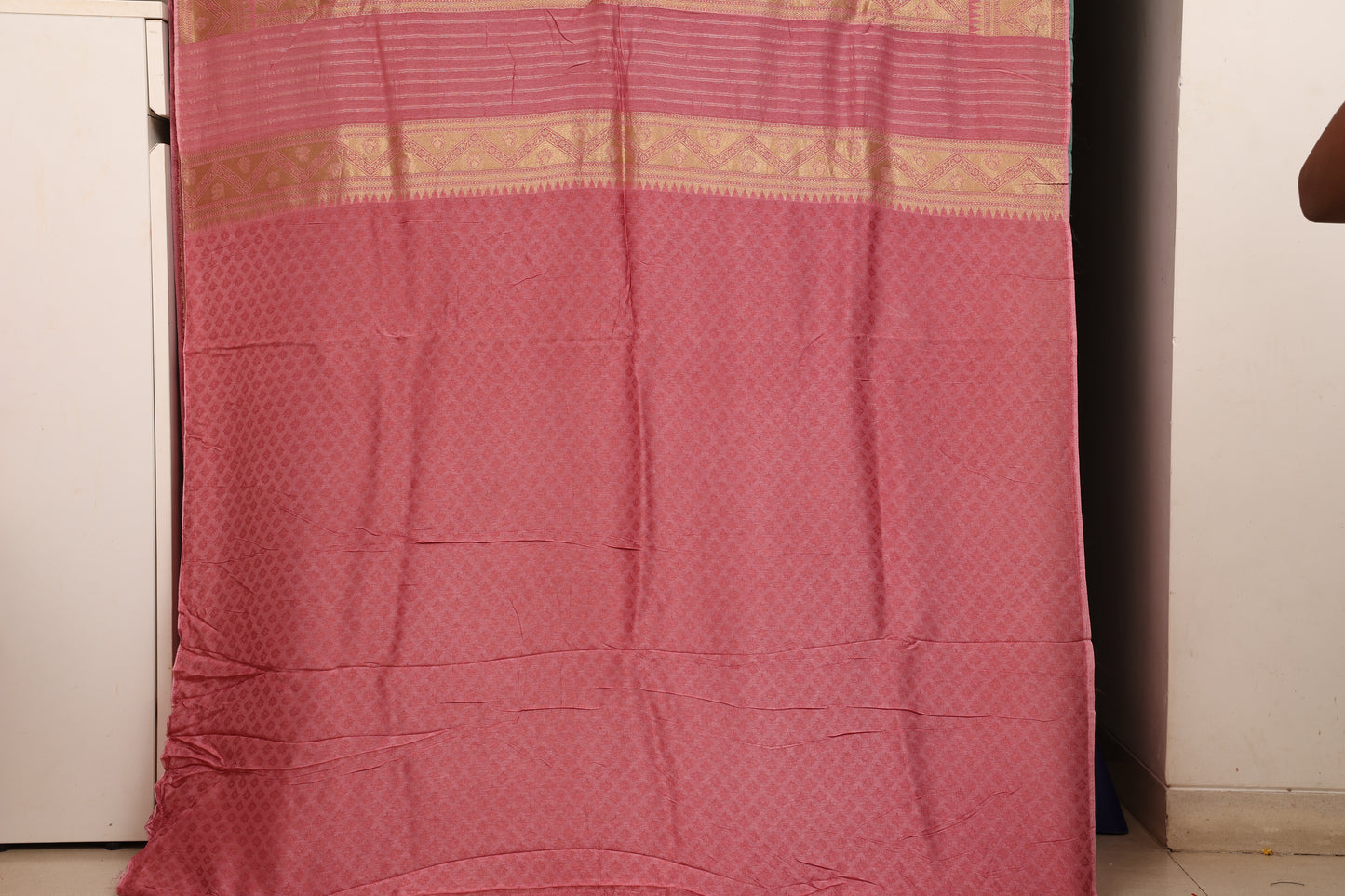 Aqua and Rose Pink Peacock Brocade Paithani
