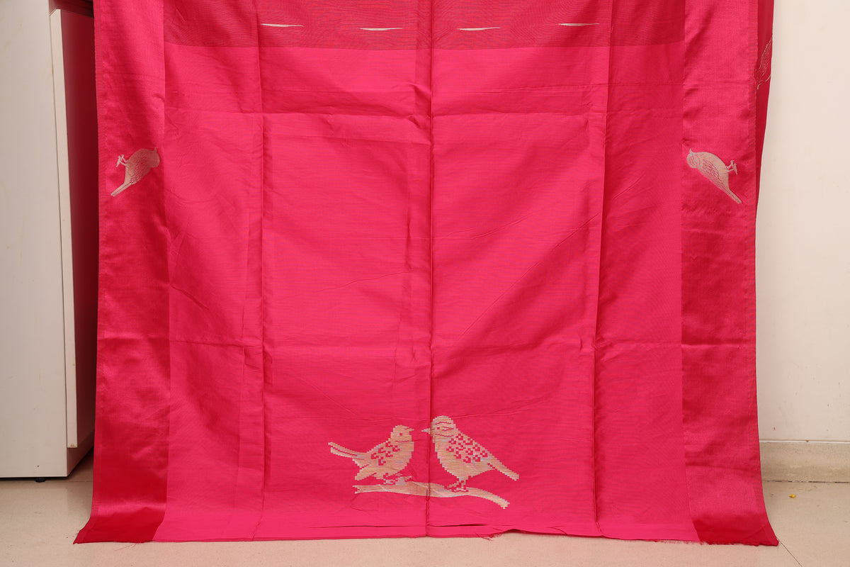 Rani Pink Chidya Tussar Silk Saree