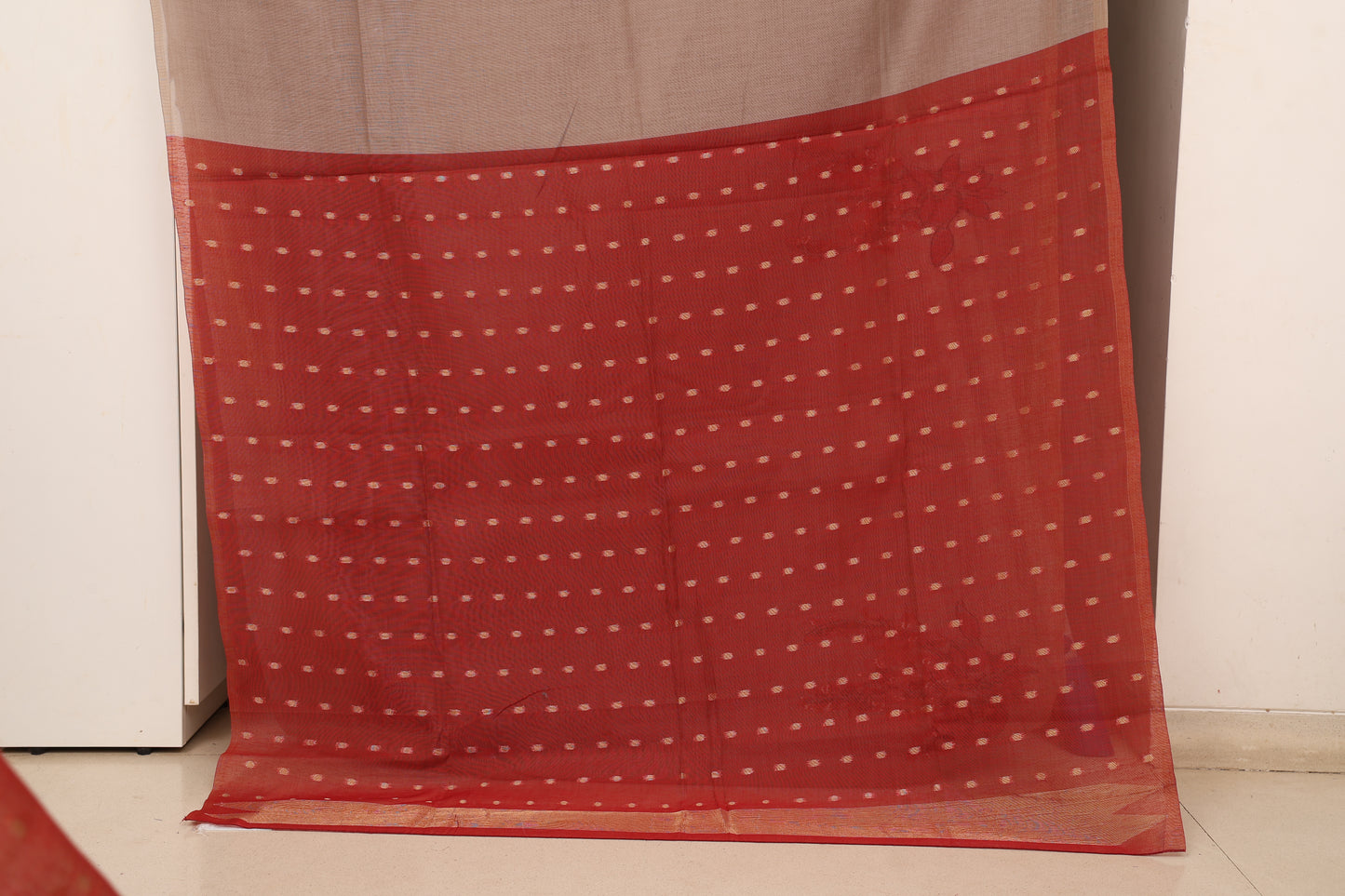 Mushroom Maroon Muga Cotton Silk
