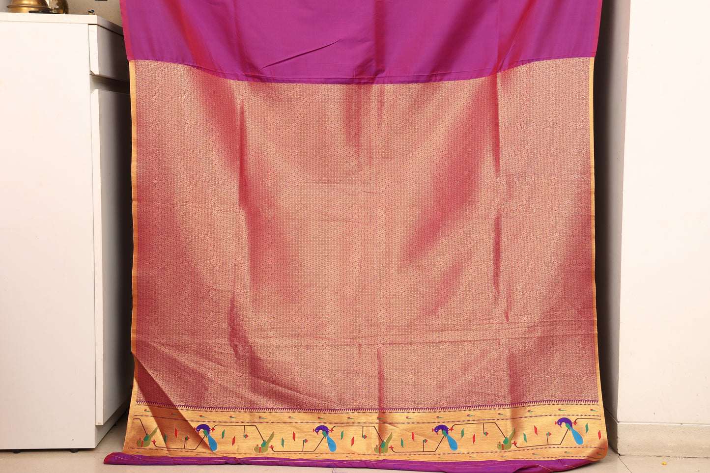 Magenta Purple Tota Maina Border Paithani