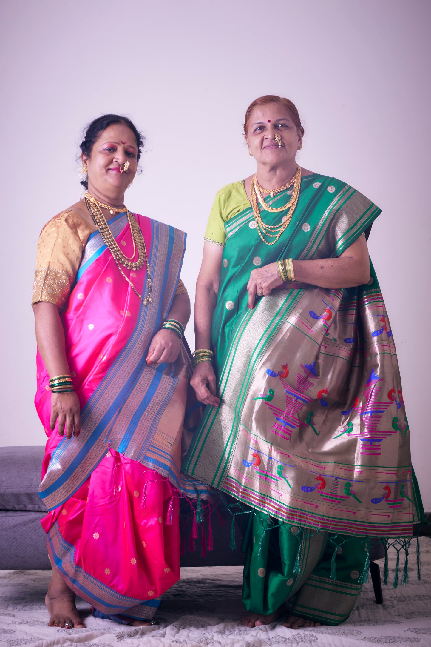 Emerald Green Nauvari Kanjivaram Silk blend Paithani Saree with unstitched blouse