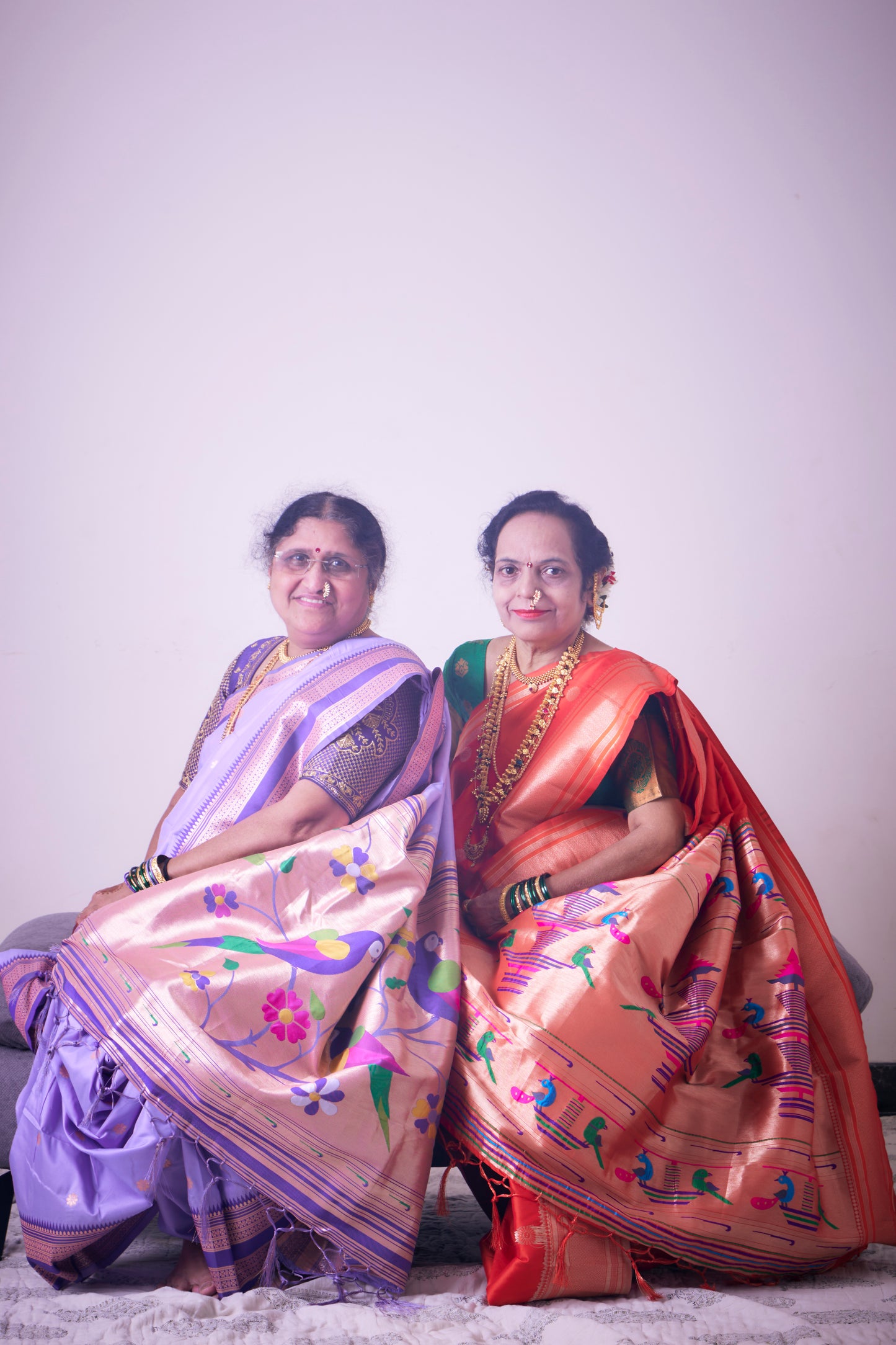 Kesari Orange Nauvari Kanjivaram Silk blend Paithani Saree with unstitched blouse