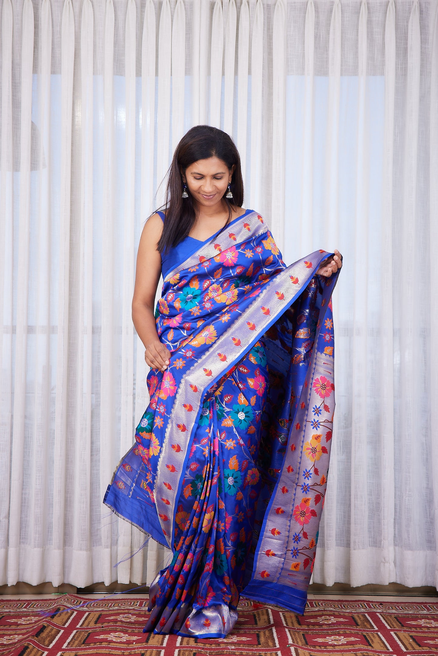 Royal Blue silk blend Brocket Paithani Saree with unstitched blouse