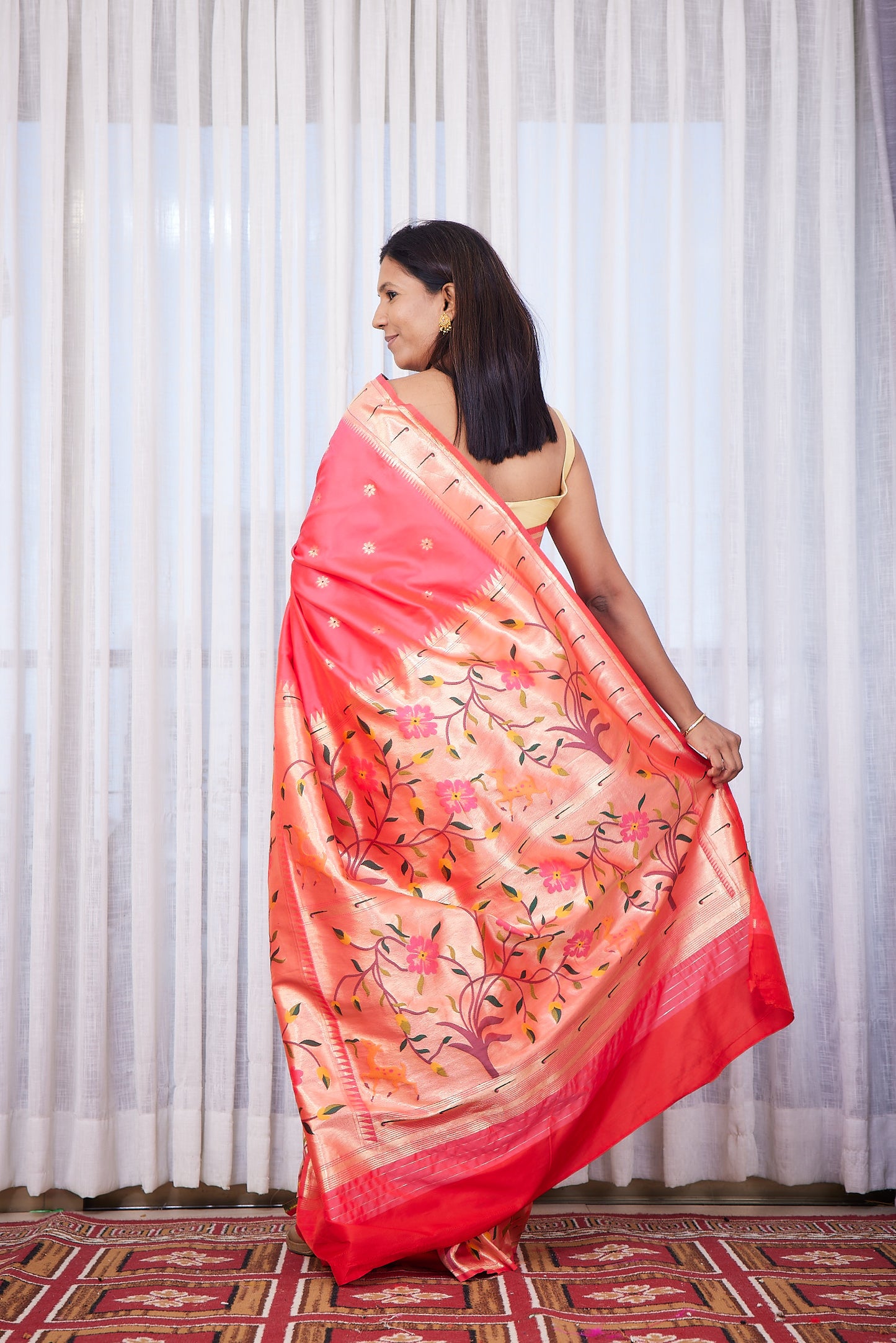 Rani Pink Semi Soft Silk Paithani Saree with skirt border and unstitched blouse