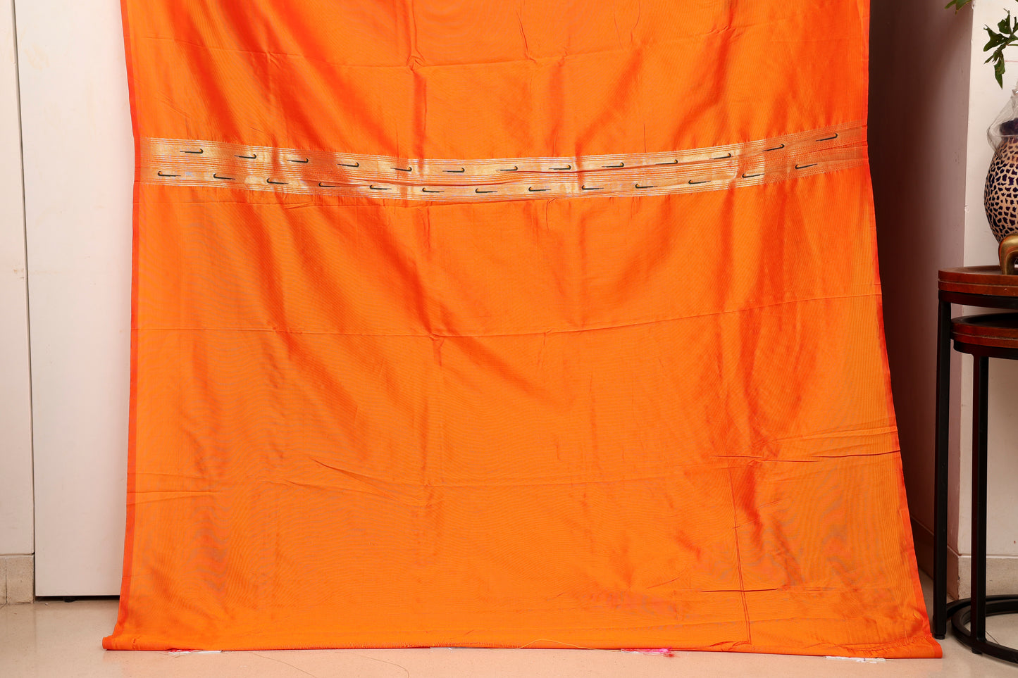 Kesari Orange Floral Skirt Border Paithani