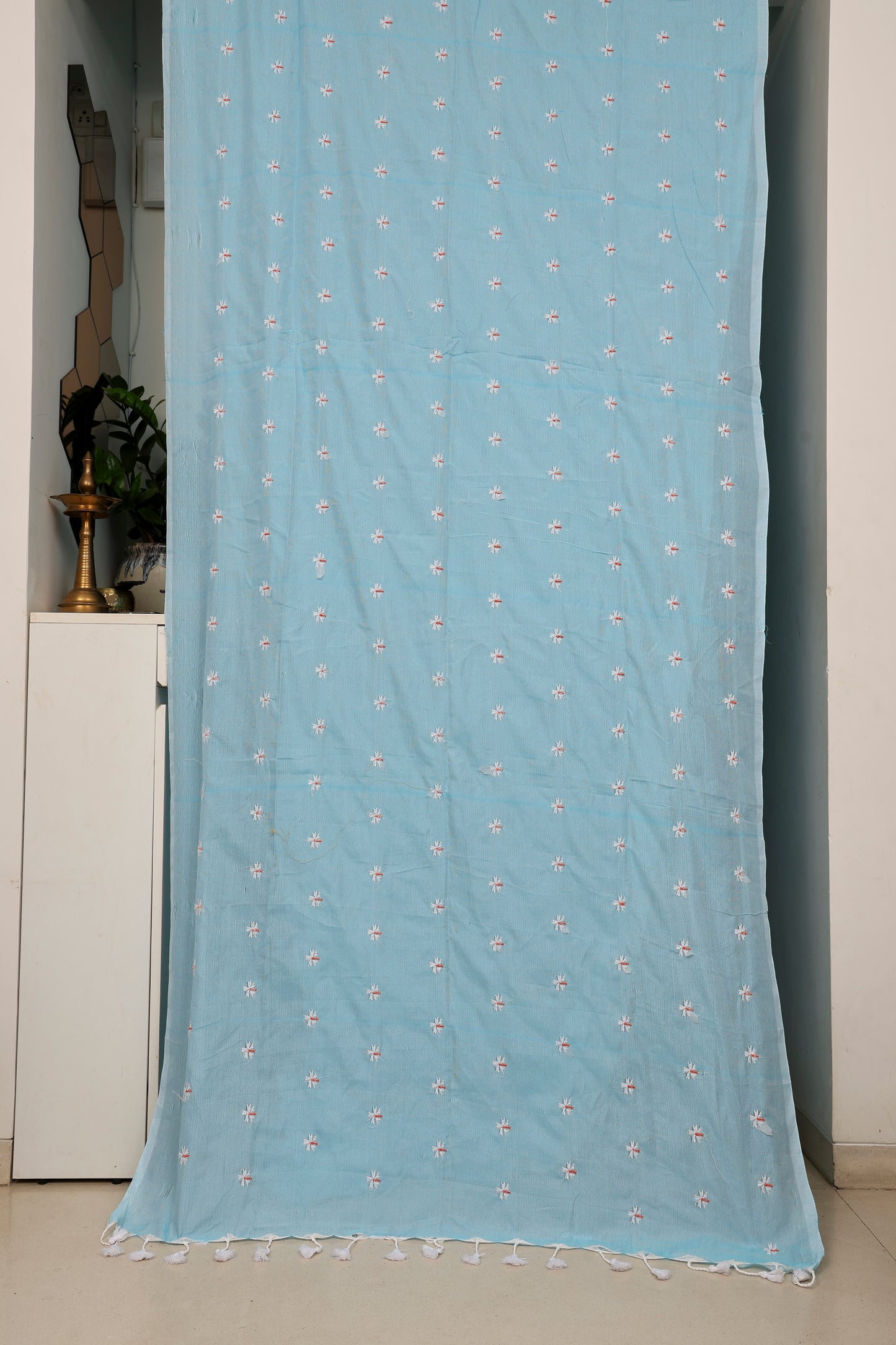 Sky Blue Phul Butti Cotton Saree