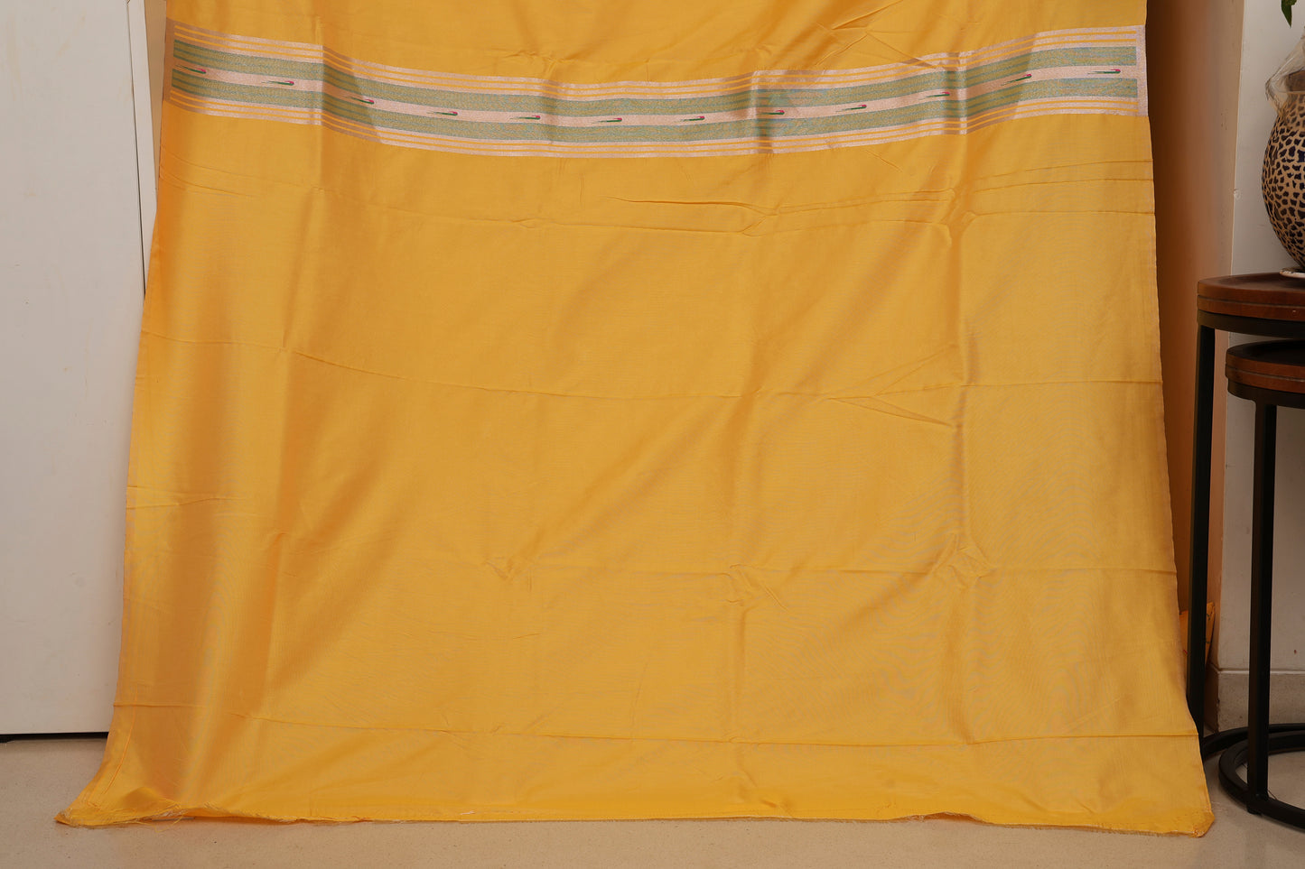 Sunflower Yellow Stripped Tissue Silk Paithani
