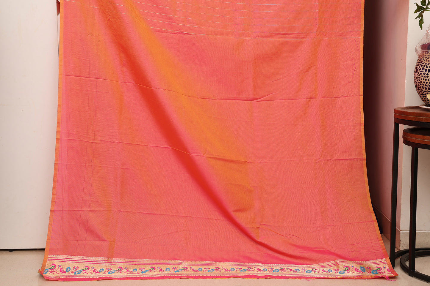 Coral Orange Bangdi More Paithani