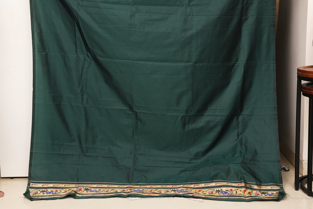 Bottle Green Soft Silk Blend Paithani