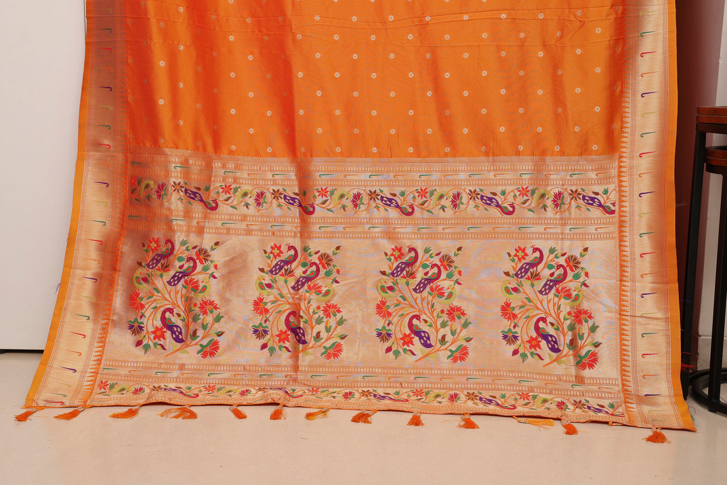 Orange Gold Soft Silk Blend Paithani