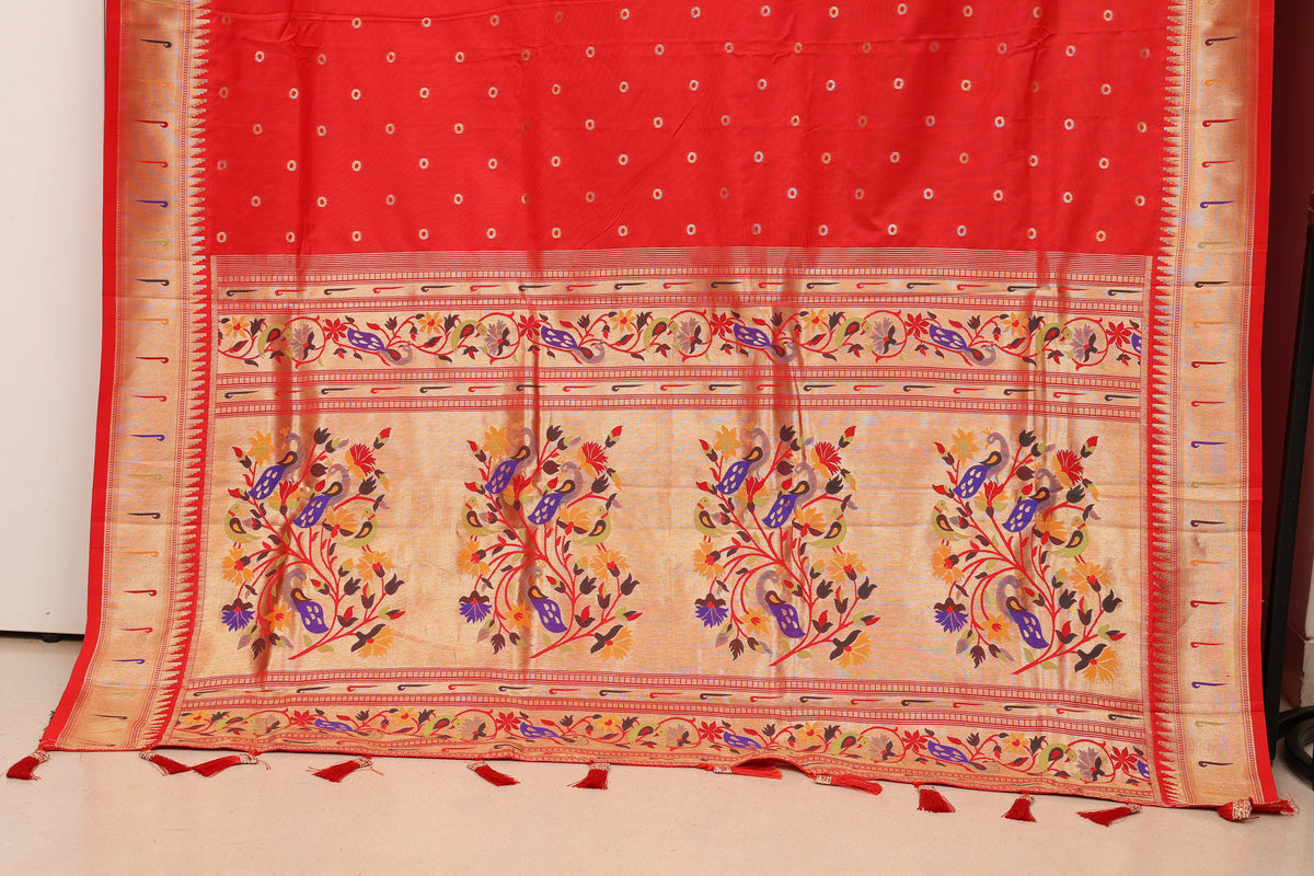 Vermilion Red Soft Silk Blend Paithani