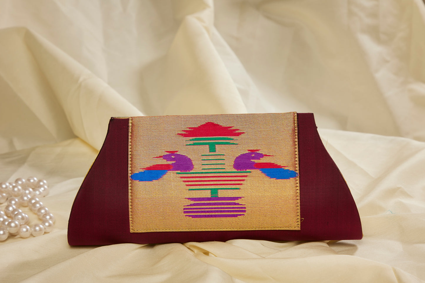 Rajasi Paithani Clutch - Wine Maroon