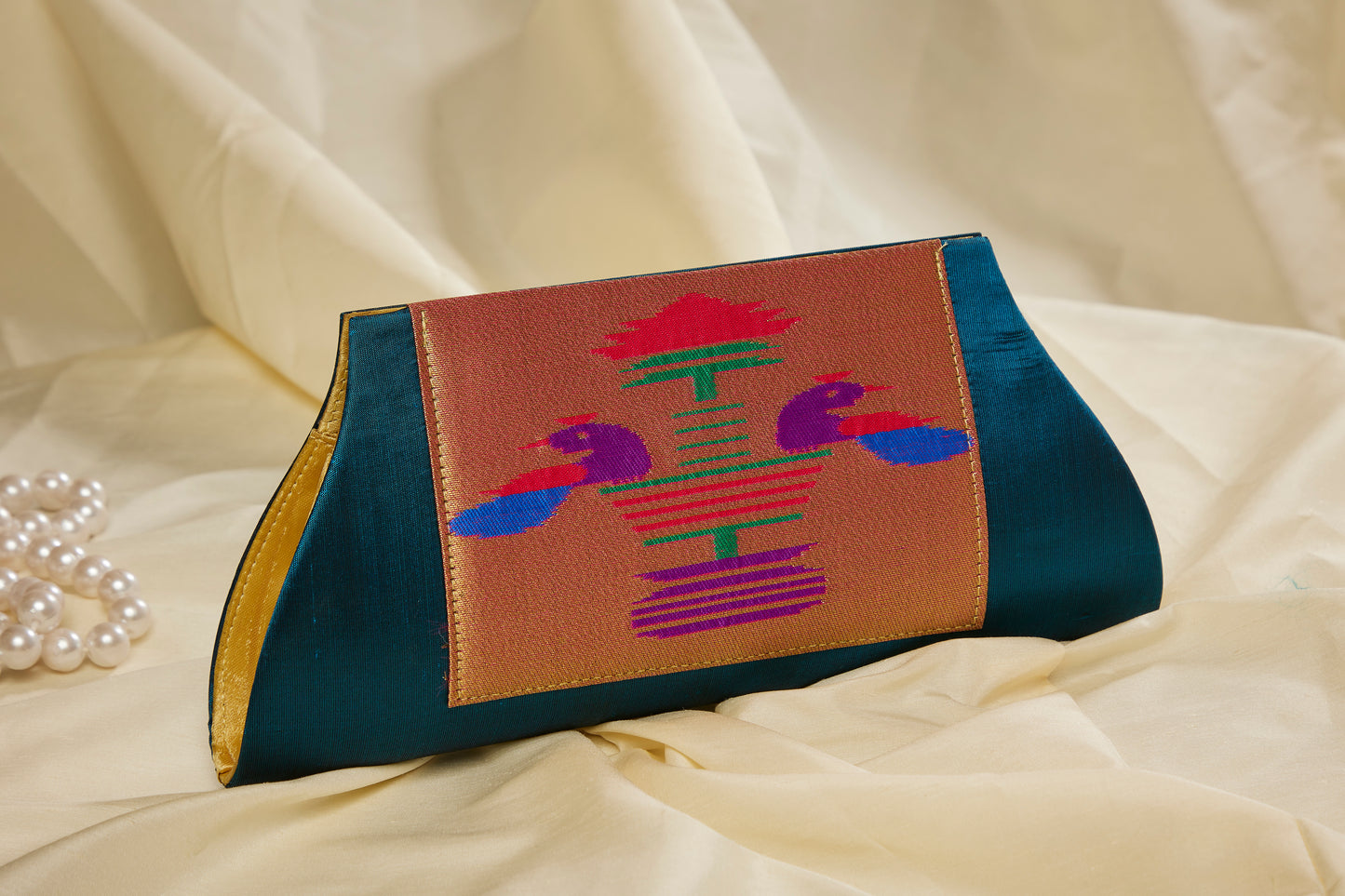 Rajasi Paithani Clutch - Peacock Teal