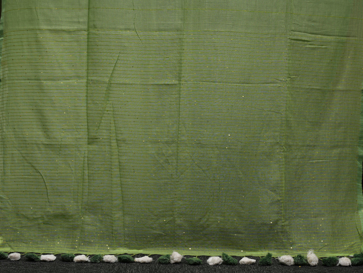 Pistachio Green Sequins Pure Mulmul Saree