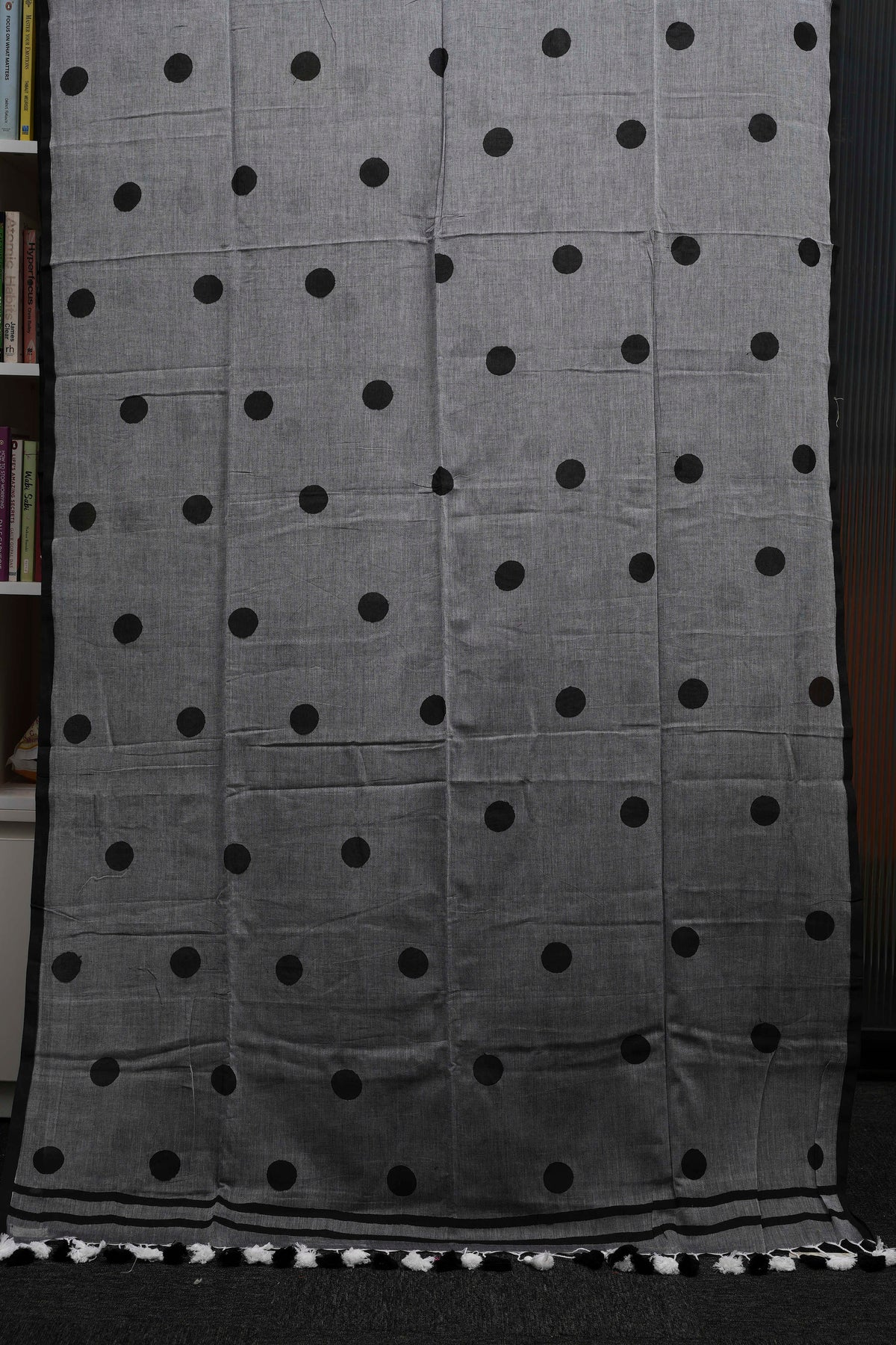 Grey Polka Dot Pure Mulmul Saree