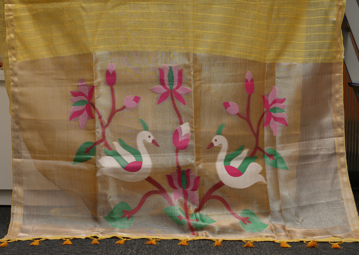 Mustard Yellow Tissue Pallu Cotton Saree