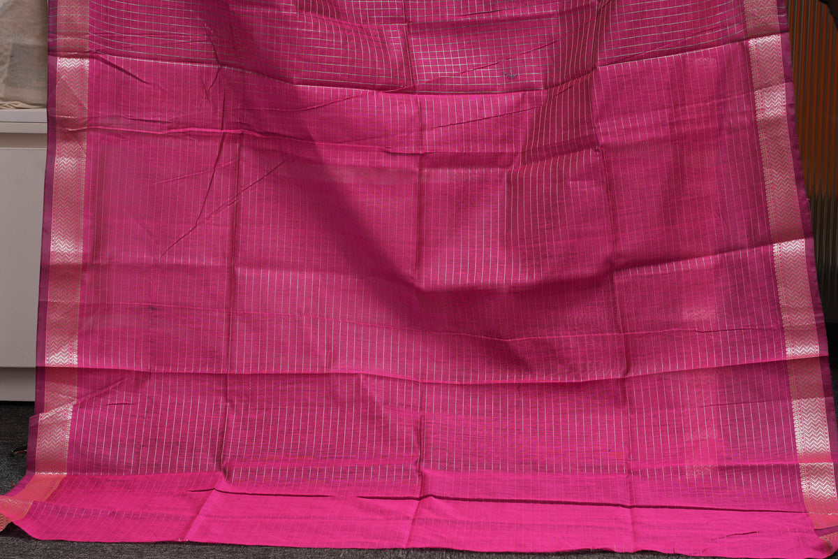 Deep Magenta Checks Maheshwari Saree