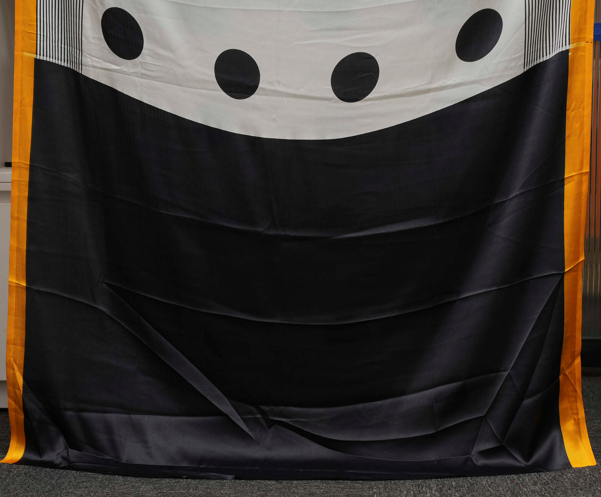 White & Black Polka Dot Semi Modal Silk Saree