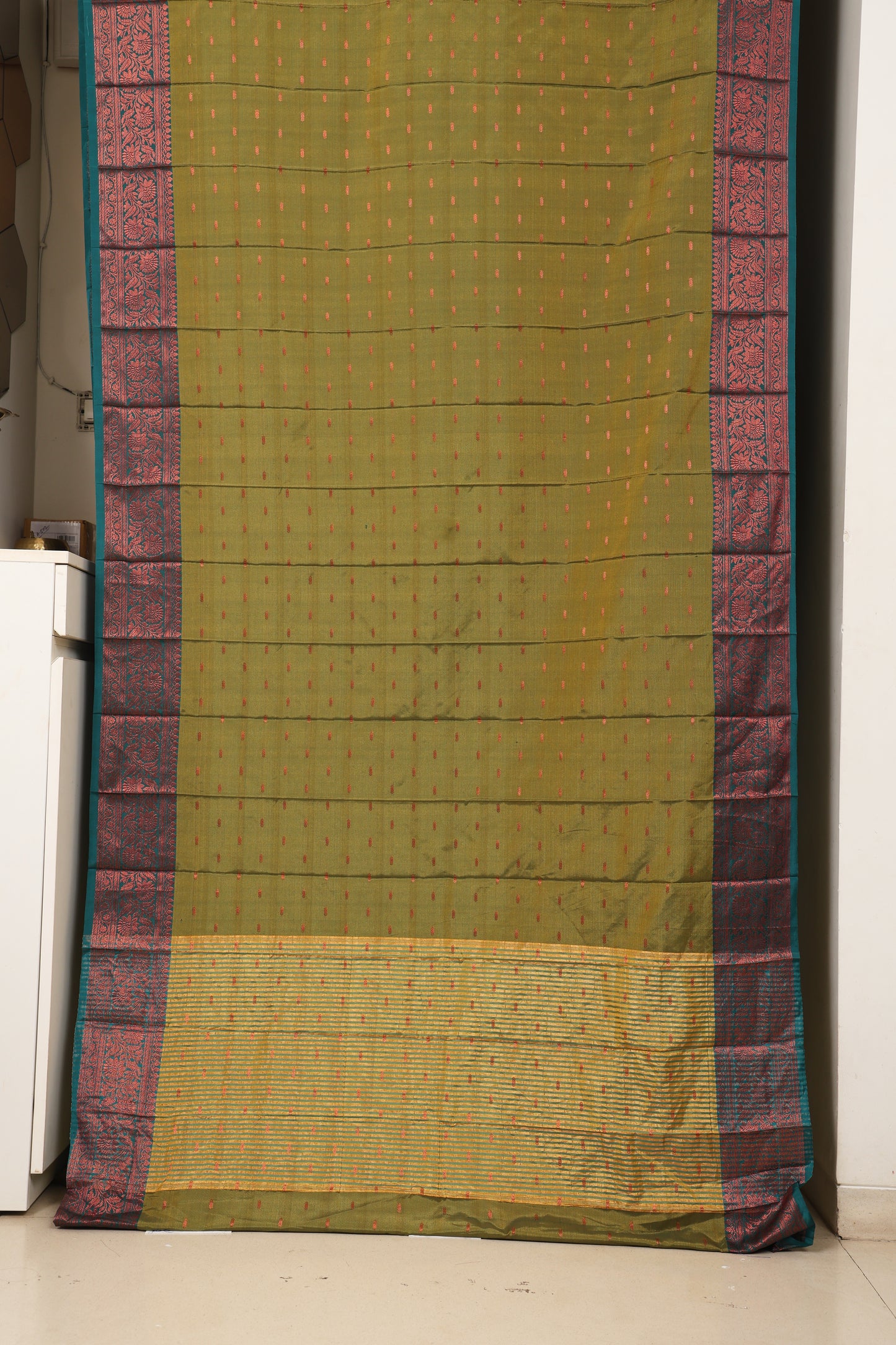 Olive Green and Peacock Blue South Silk