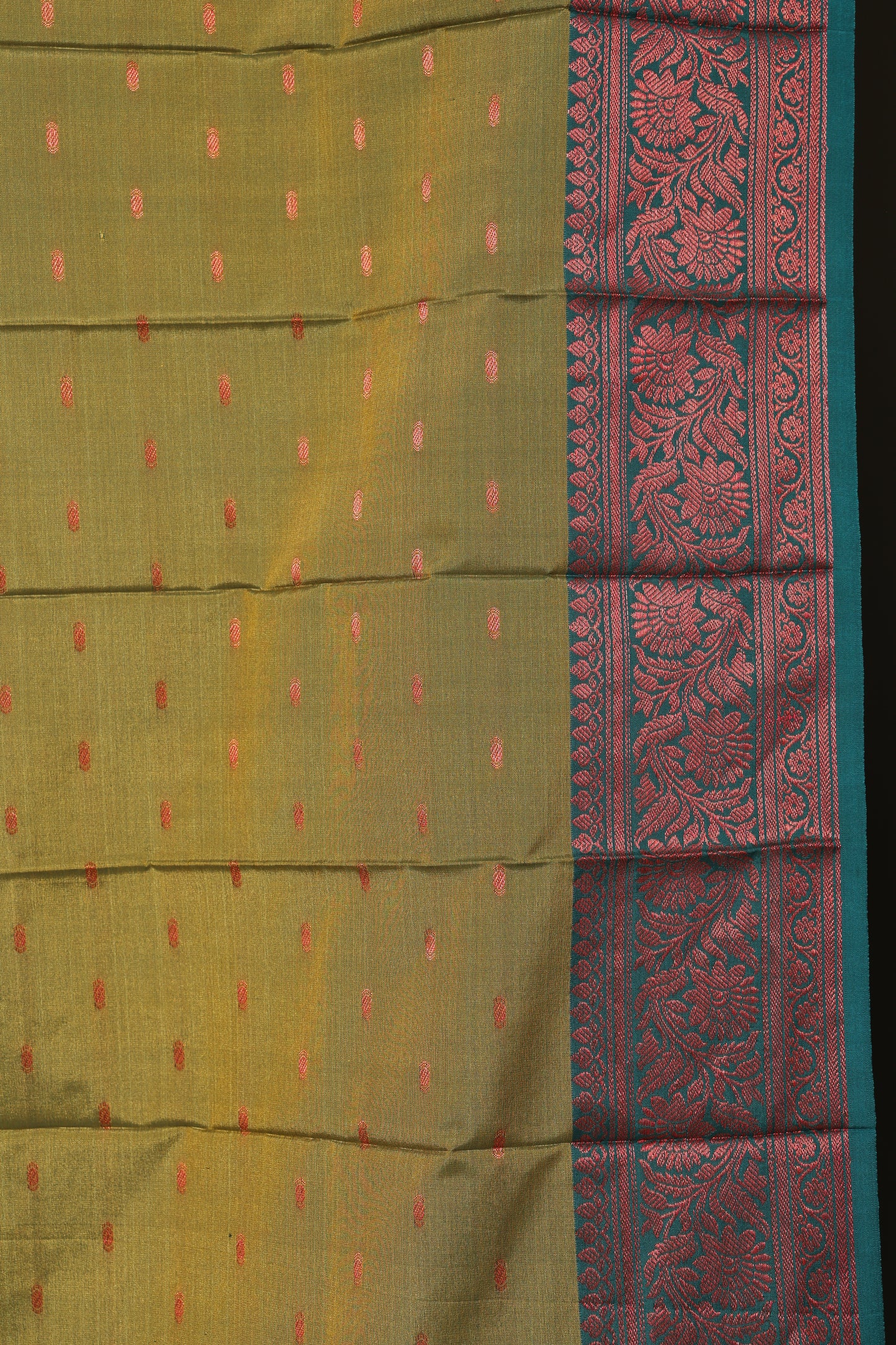 Olive Green and Peacock Blue South Silk