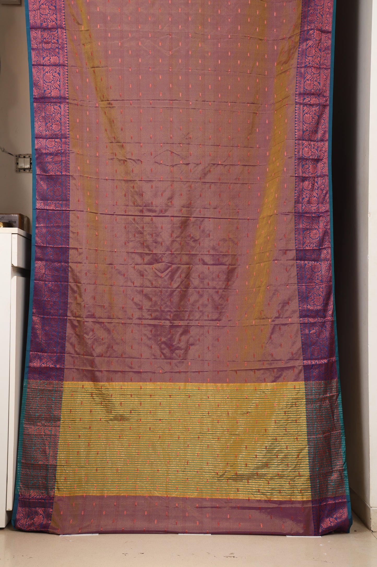 Sage Gold and Peacock Blue South Silk