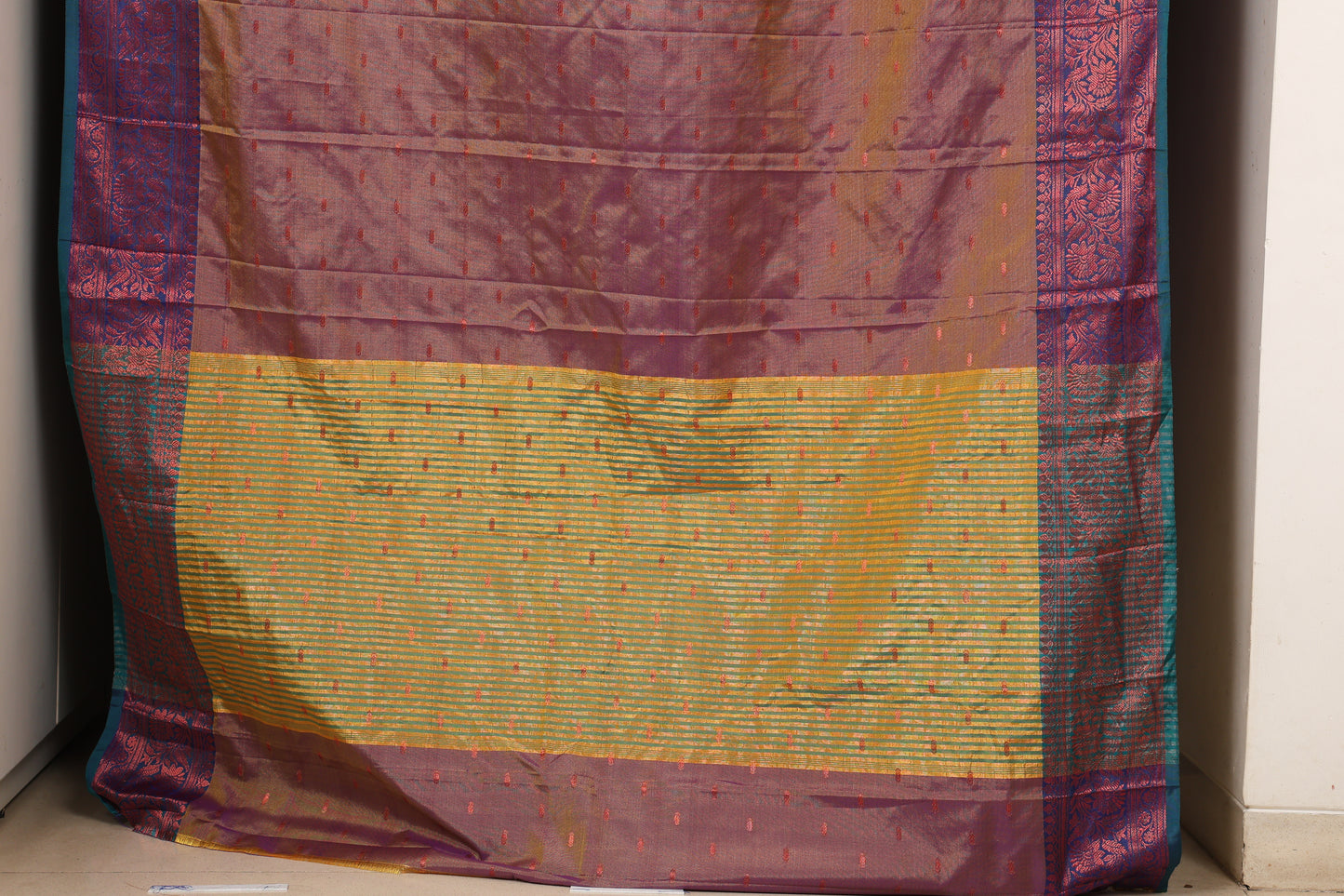 Sage Gold and Peacock Blue South Silk