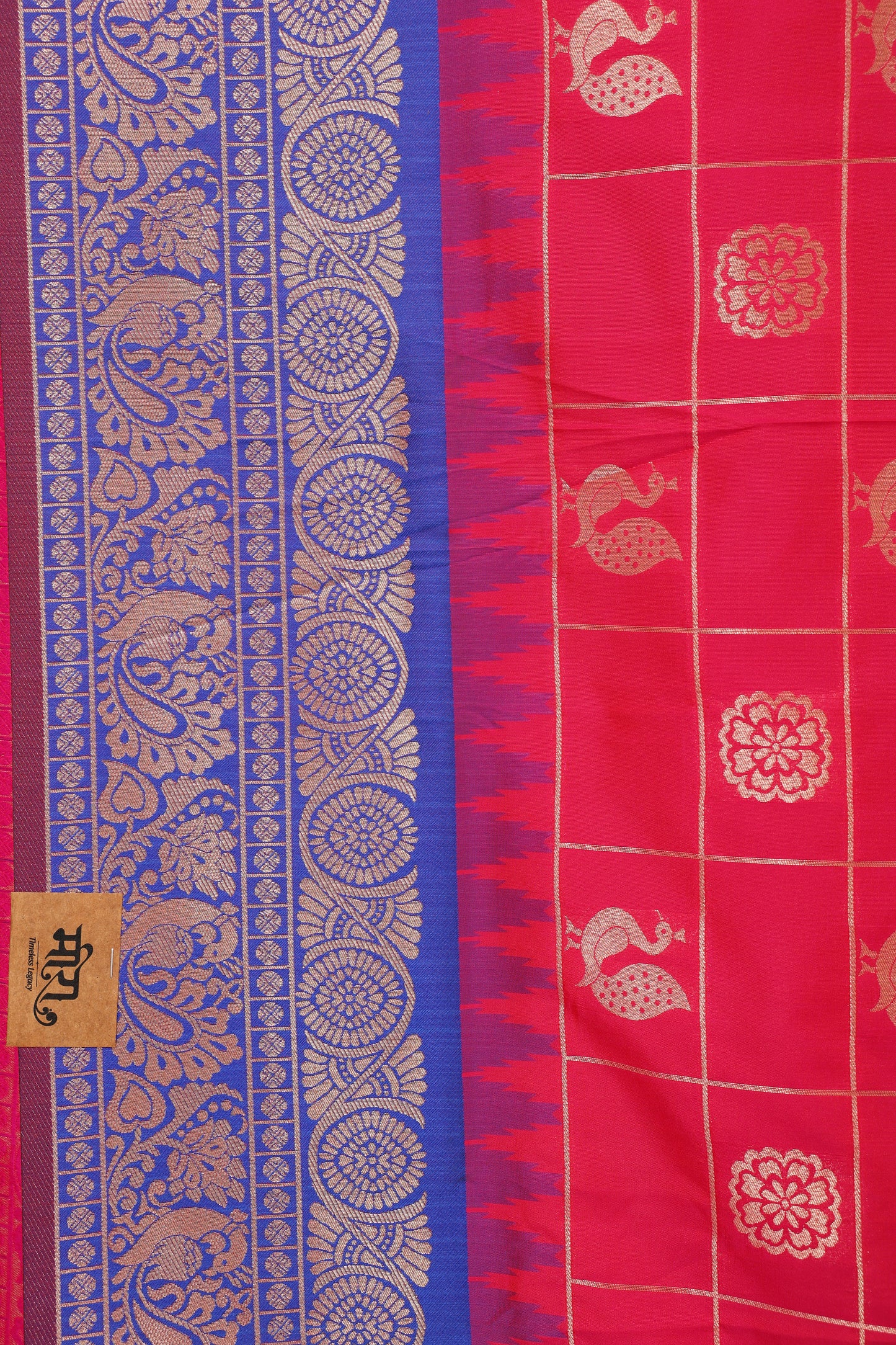Rani Pink & Royal Blue Zari Check Saree
